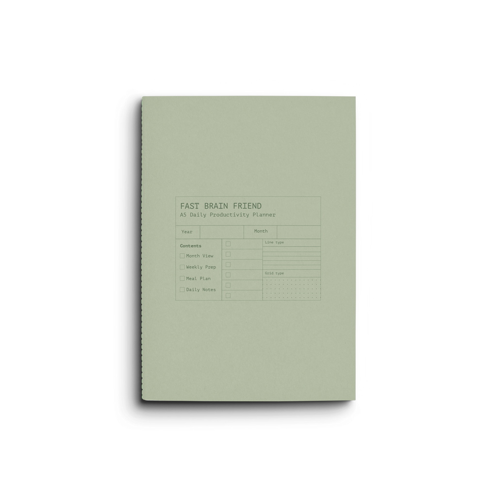 Fast Brain Daily Productivity Planner - Single Notebook: Sage