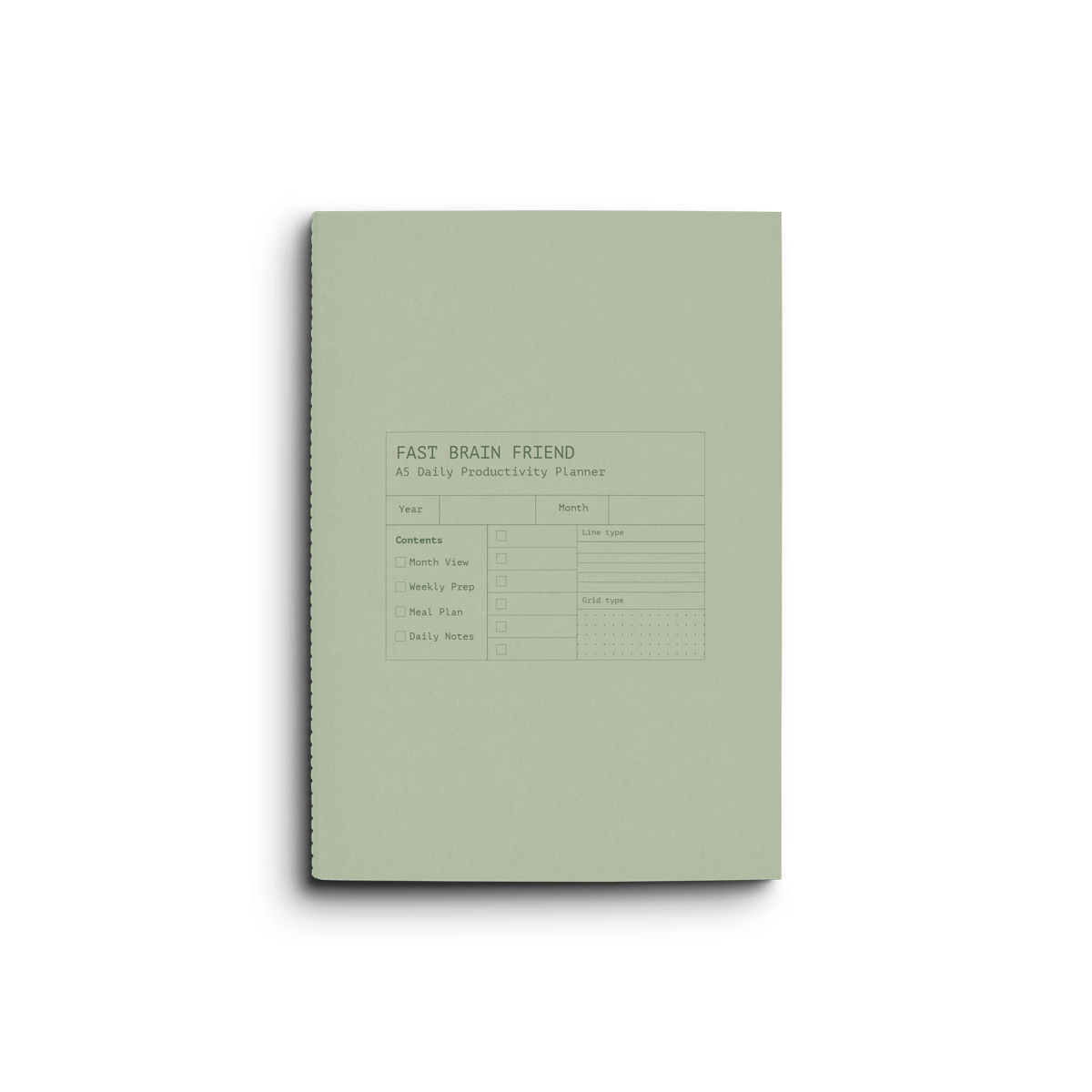Fast Brain Daily Productivity Planner - Single Notebook: Sage