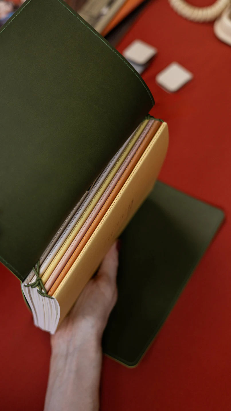 Refillable Notebook Folio - Olive Green Trifold